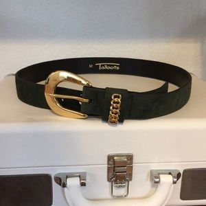Talbots Dark Green Suede leather belt with Gold Accents